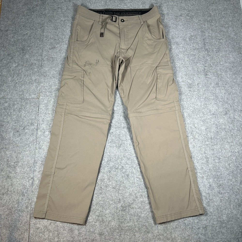 prAna Stretch Zion Pants Mens 32WX30L(30x29) Khaki/Tan Convertible Hiking Cargo